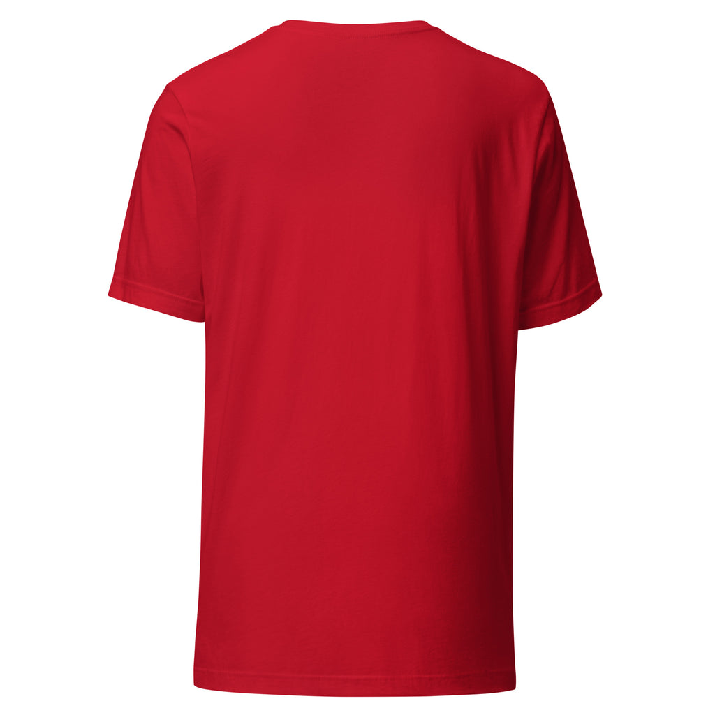 Red Fifty and Fabulous birthday tee, plain back view